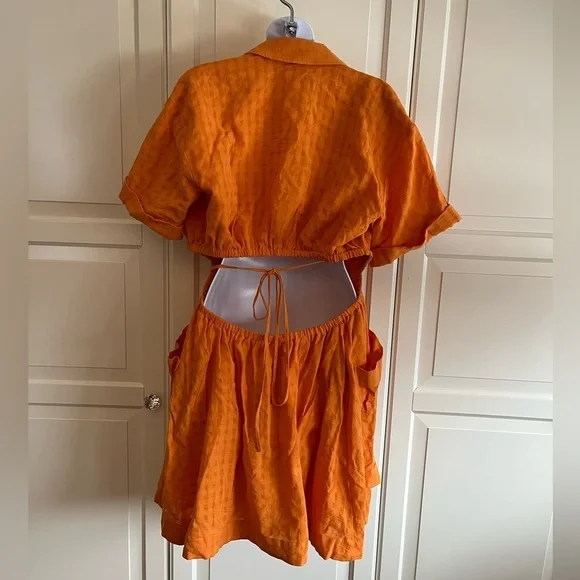 Anthropologie Vibrant Orange Wrap Mini Dress With Cut Out Size Medium. - Picture 7 of 12